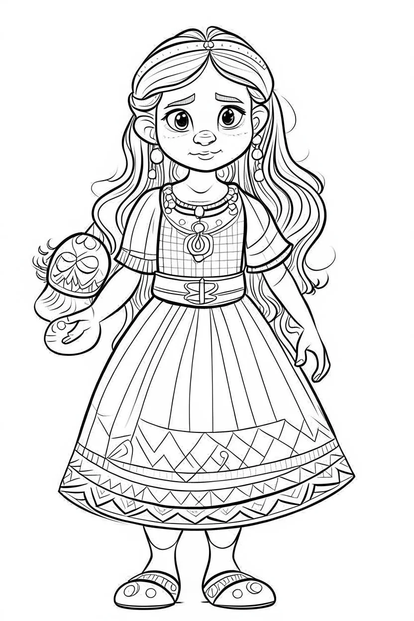 Outline art for coloring page OF FULL BODY OF A CHUBBY PERUVIAN BLONDE GIRL WITH A TOY SLINKY IN 1950, coloring page, white background, Sketch style, only use outline, clean line art, white background, no shadows, no shading, no color, clear