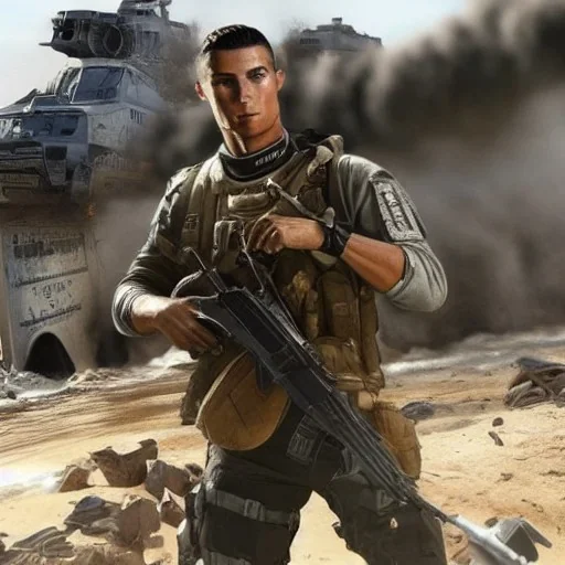 Cristiano Ronaldo in call of duty warzone have ak47 with beautiful girl in Egypt by lumi