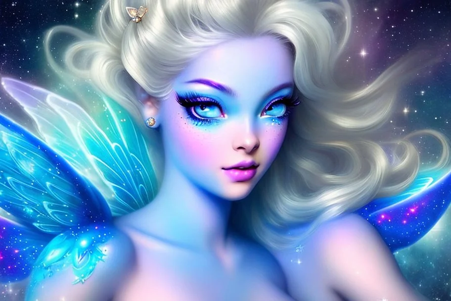 beauty cosmic fairy girl with big blu eyes