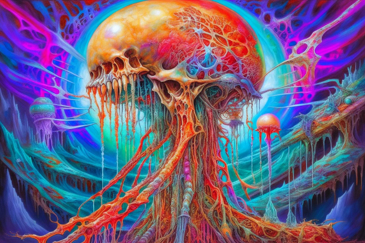 .bones. A jellyfish robot .Fantasy, perfect anatomy, fantasy, vibrant digital art professional award winning masterpiece, oil on canvas Atmospheric extremely detailed Josephine Wall