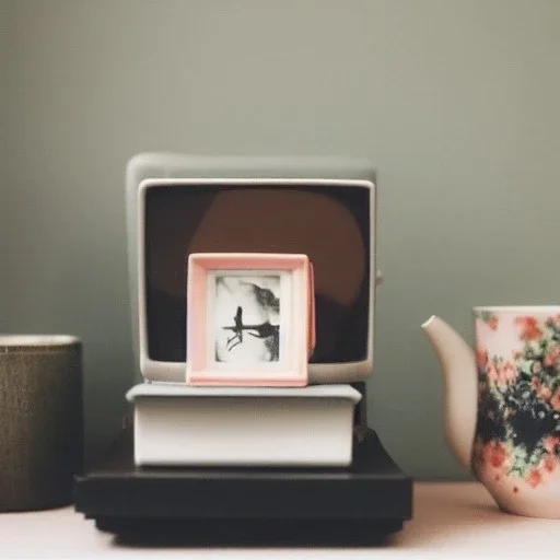 moody polaroid of bedside table with teacup