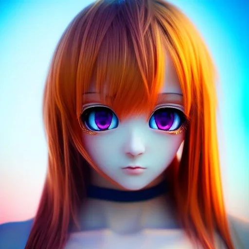 anime girl full body, cute, beautiful, neon eyes, metal skin, model photography, 8k