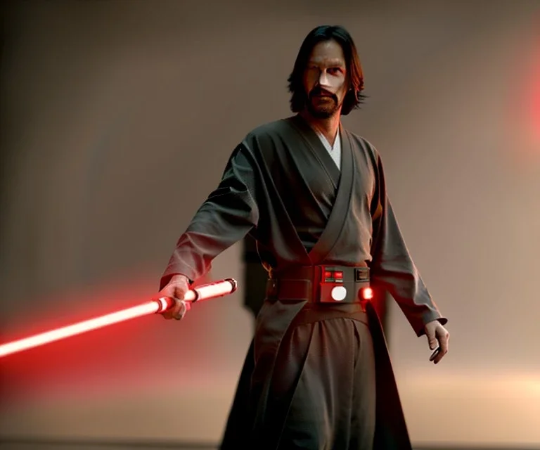 Star wars animation, Keanu reeves, samurai robe, holding lightsaber, hands, wrist gauntlets