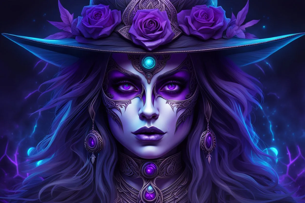 Witch of skeletons in 8k sci-art drawing style, purple glowing eyes, the which custom, neon effect, intricate details, highly detailed, high details, detailed portrait, masterpiece,ultra detailed, ultra quality