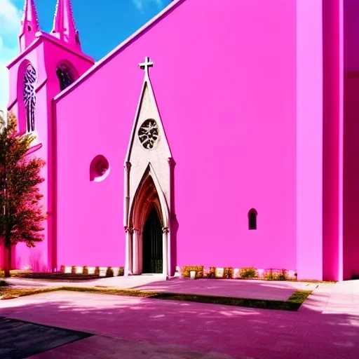 concept art, concept design, decor, cathedral church building with pink walls, pink exterior, aesthetic