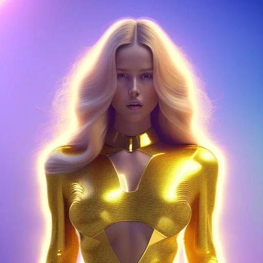 beautiful cosmic golden woman, long hair, nice smiling, magic glamour make up, delicate colors, beautiful glamour galactic golden dress, ultra sharp focus, 8k, unreal engine 5, extremely sharp detail, light effect, soft light atmosphere of a spaceship, smooth, full of details, face in front, complete vision of body