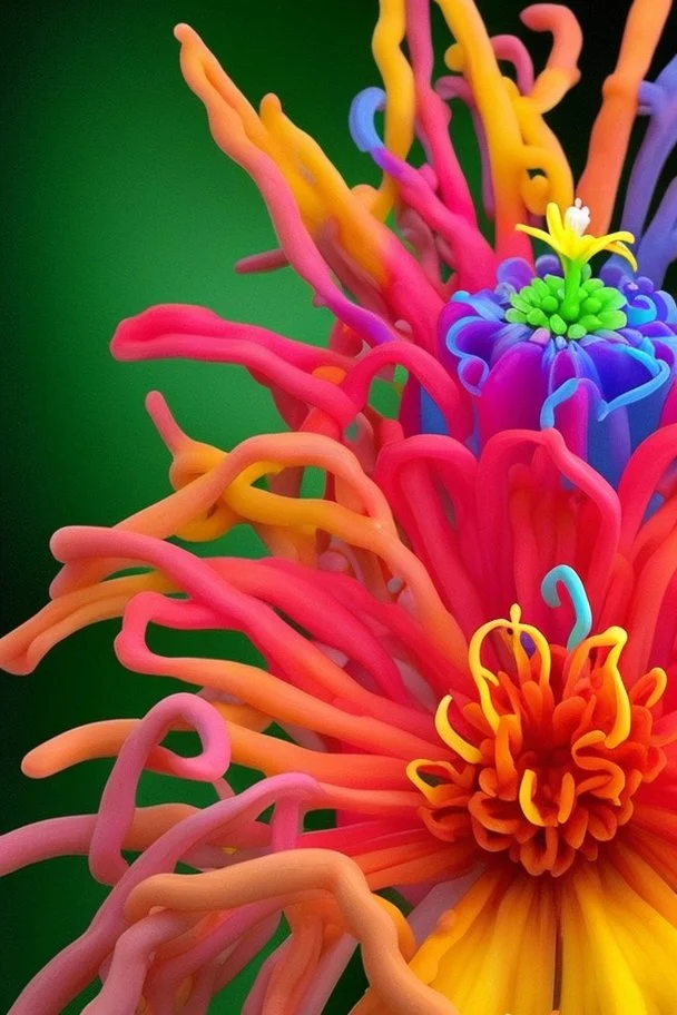 a very beautiful, colorful, and strange flower that looks a bit like a protein