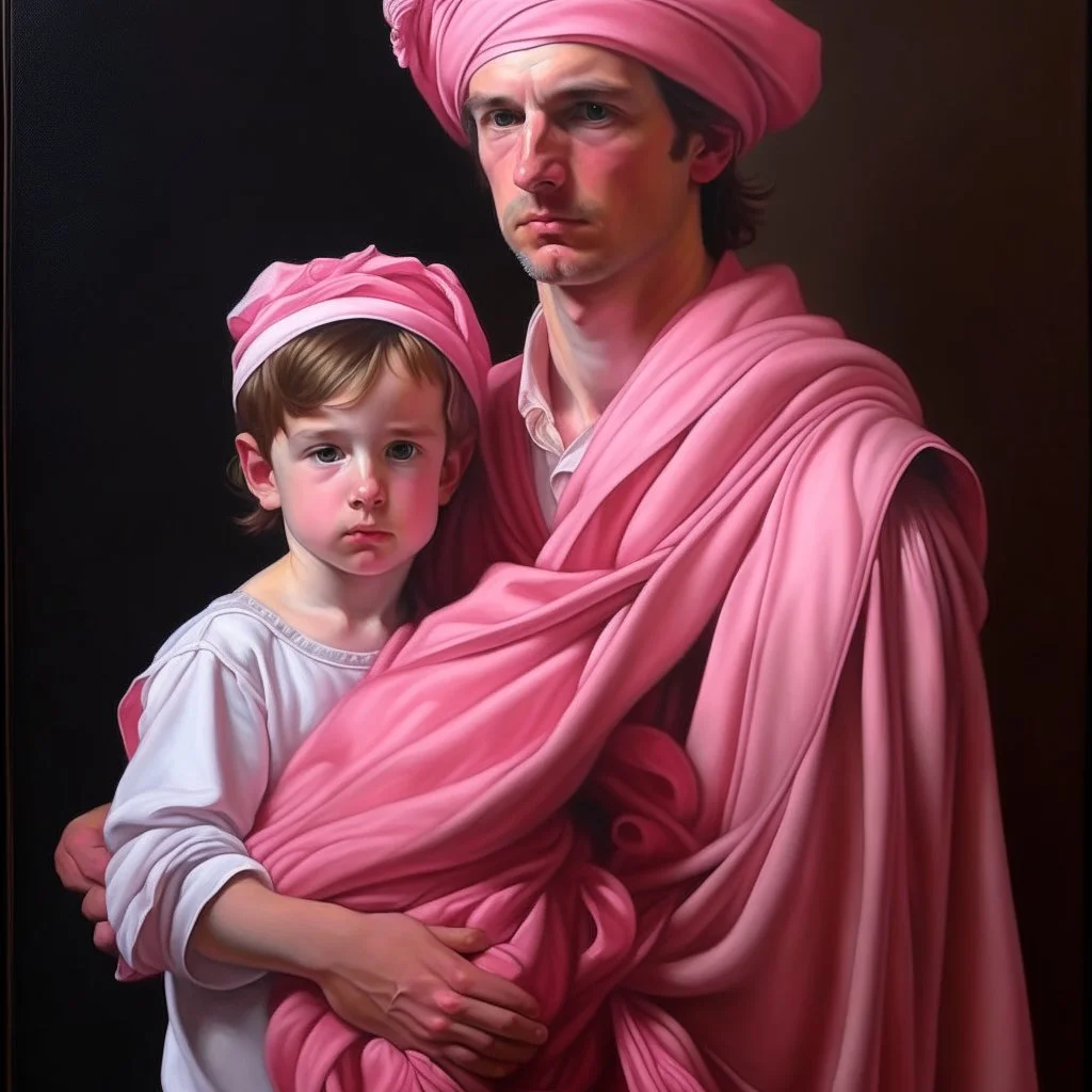 Neoclassicism pink young Man with child realistic