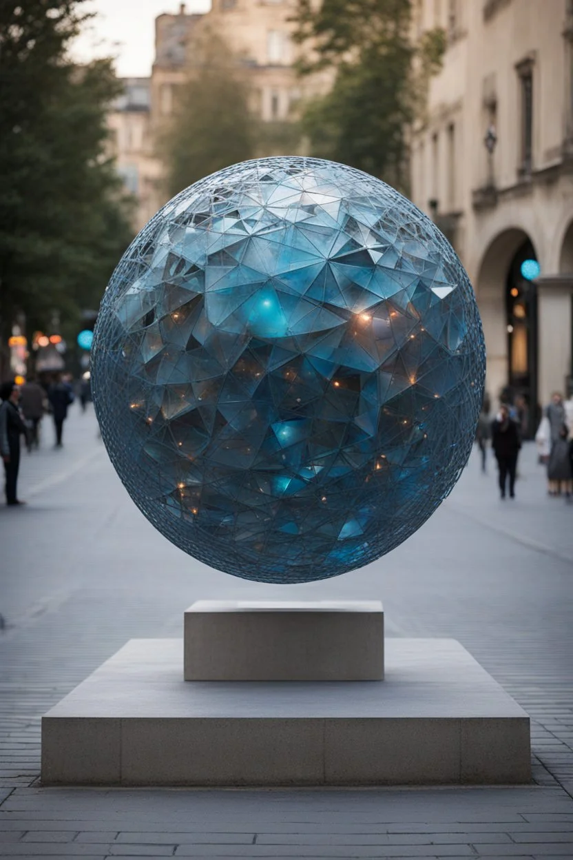 статуя на улице, Шар как атом/молекула: Сделать поверхность шара похожей на модель атома или молекулы, используя геометрические формы, светящиеся элементы или проекцию. . Для этого можно использовать различные геометрические формы, такие как круги, треугольники, шестиугольники и т. д., чтобы создать абстрактное изображение структуры атома или молекулы. Кроме того, возможно использование светящихся элементов, чтобы придать статуе особую магическую атмосферу и привлечь внимание прохожих ночью.