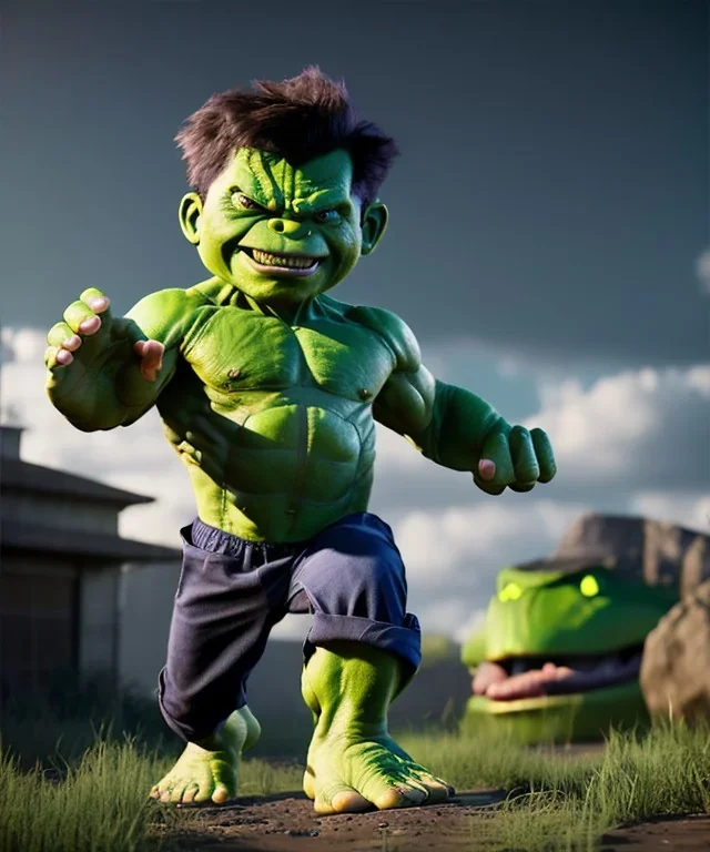 Hulk toddler, full body, dramatic lighting, hyper realistic