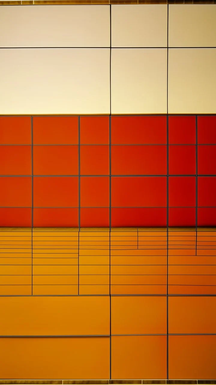 An orange colored desert with gravel painted by Piet Mondrian