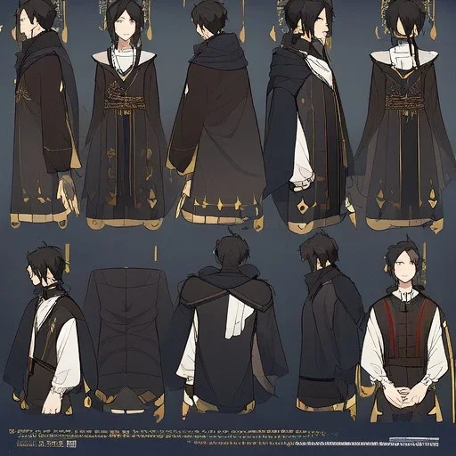 Character sheet, male, black hair, poor, cloth and leather clothes