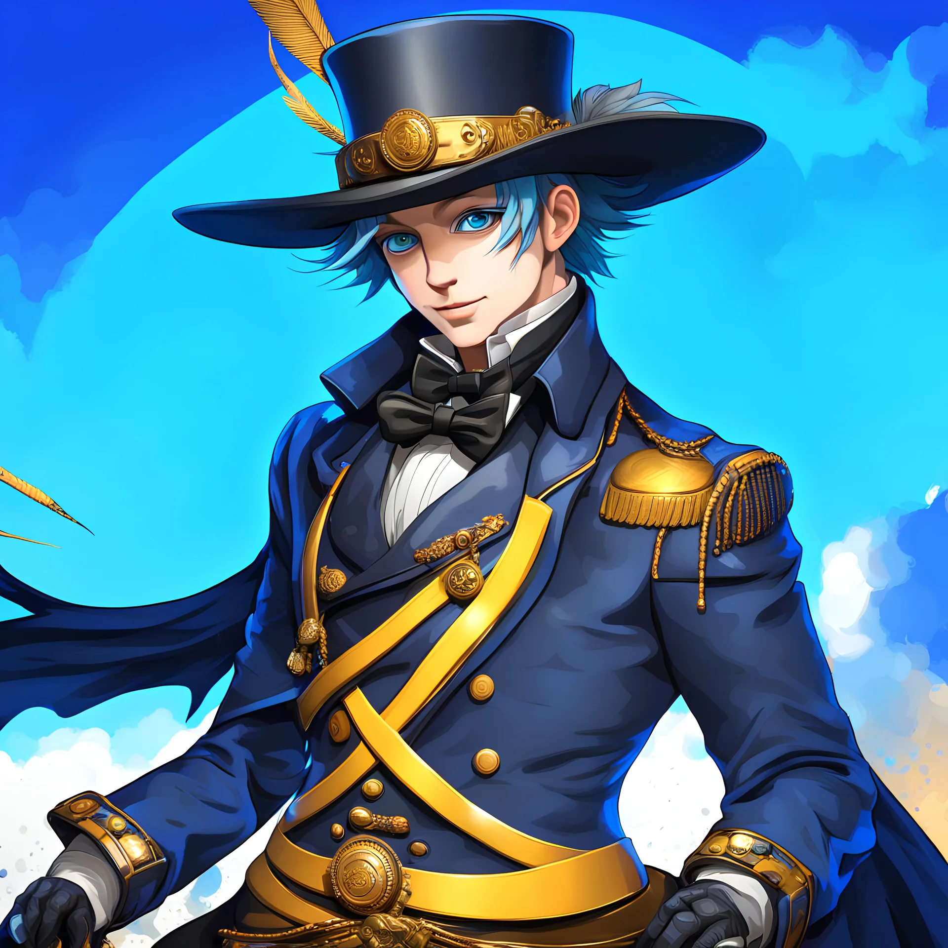 White human male with a top hat and BLUE hair and blue eyes