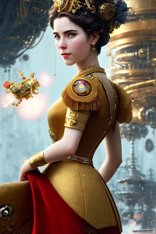 A portrait of a happy amy watson, short hair, lego, steampunk, full body portrait, keep head in frame, slight smile, black Japanese motif, concept art, highly detailed, digital painting, concept art, sharp focus, illustration, art by Yoji Shinkawa, WLOP and greg rutkowski and alphonse mucha and artgerm and yanjun Chen and Junji ito and Makoto Shinkai, HDR, octane render