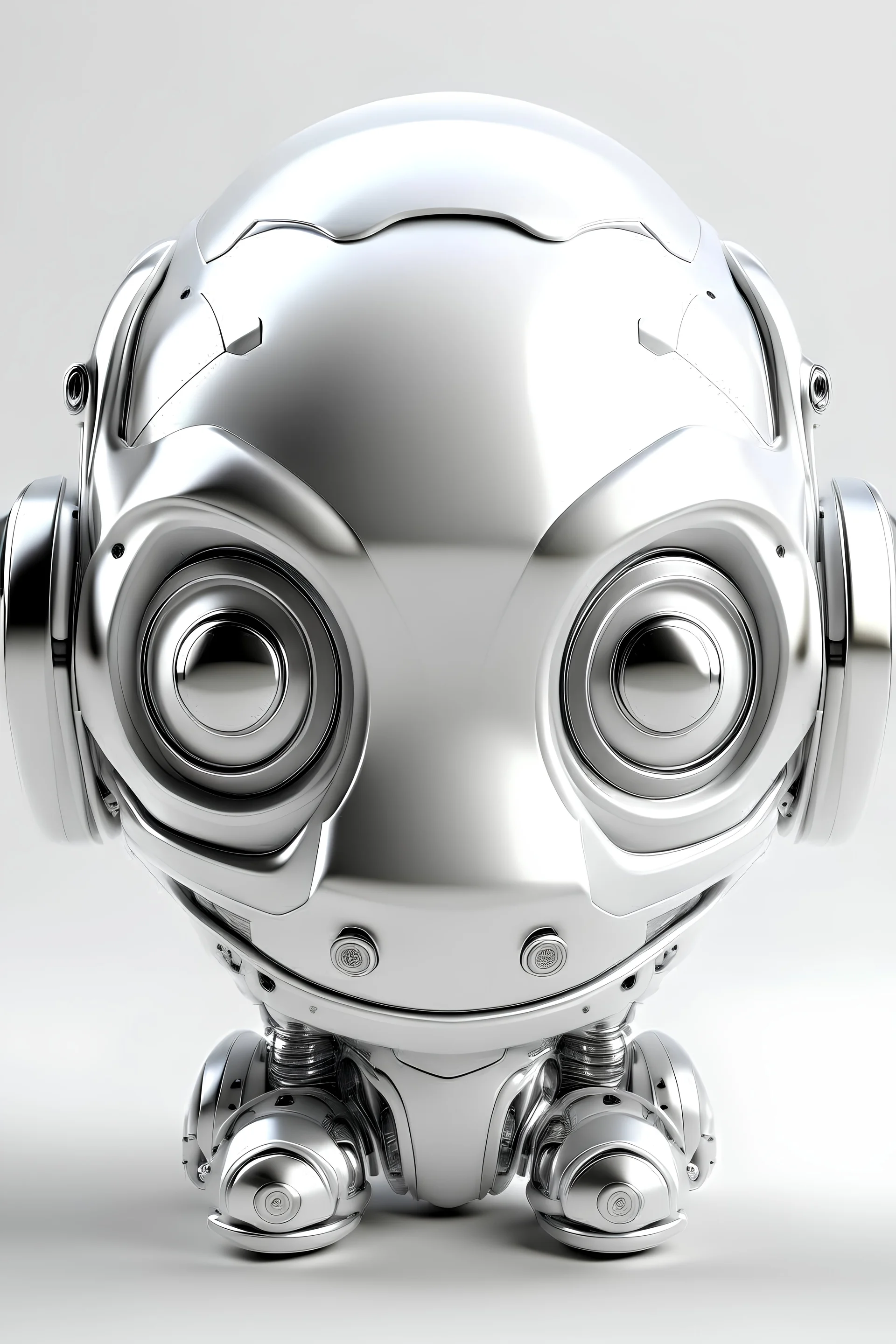 a head of futuristic white and silver robot in cartoon 3d style
