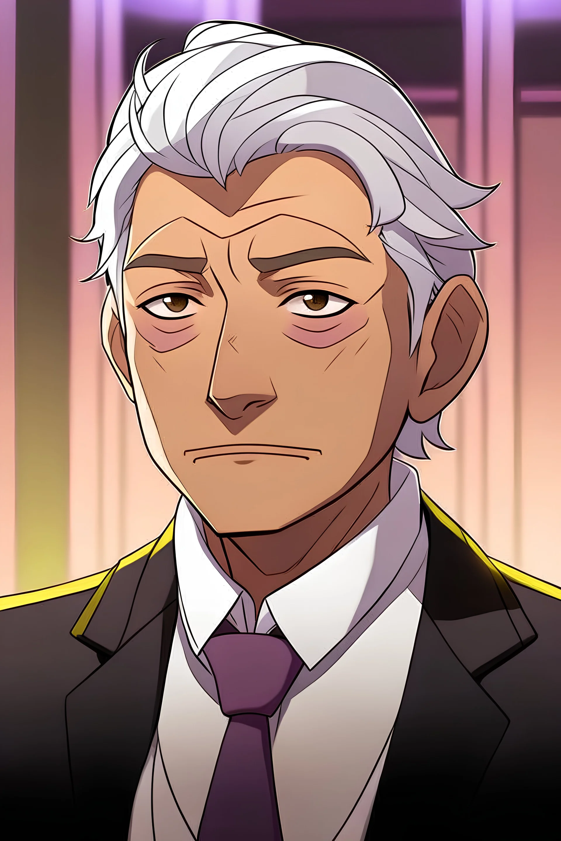 Create a 2D illustration featuring a fusion of the current president of Mexico, Andrés Manuel López Obrador, and the anime character Emilia from "Re:Zero − Starting Life in Another World." Render López Obrador in an anime art style, preserving his recognizable facial features, hairstyle, and attire. Seamlessly integrate Emilia into the scene, ensuring she complements the anime adaptation of López Obrador. Place the characters in a setting that harmonizes the real-world political context with the