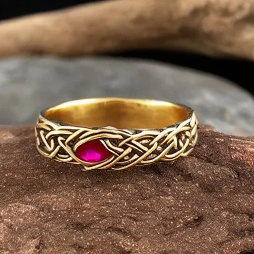 ruby ring with braided gold, celtic ring, breathtaking, nordic ring, viking ring, engraved carved band, runes, men's jewellery