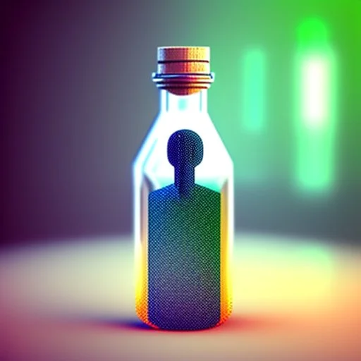 A digital message in a glass bottle. The message is the creation of artificial intelligence.