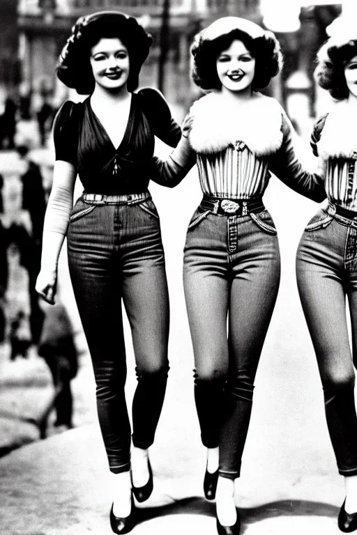 ziegfeld Girls on jeans walking front