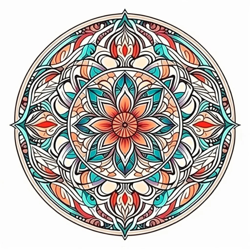 logo in a style of Mandala. Round. The logo depicts a mystical botanical motive. Thin lines. Ornament. Rich colors.