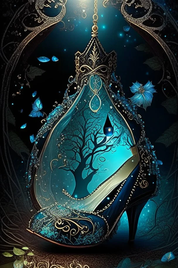 dark fantasy, intricate cover, a whimsical fairytale, glass slipper