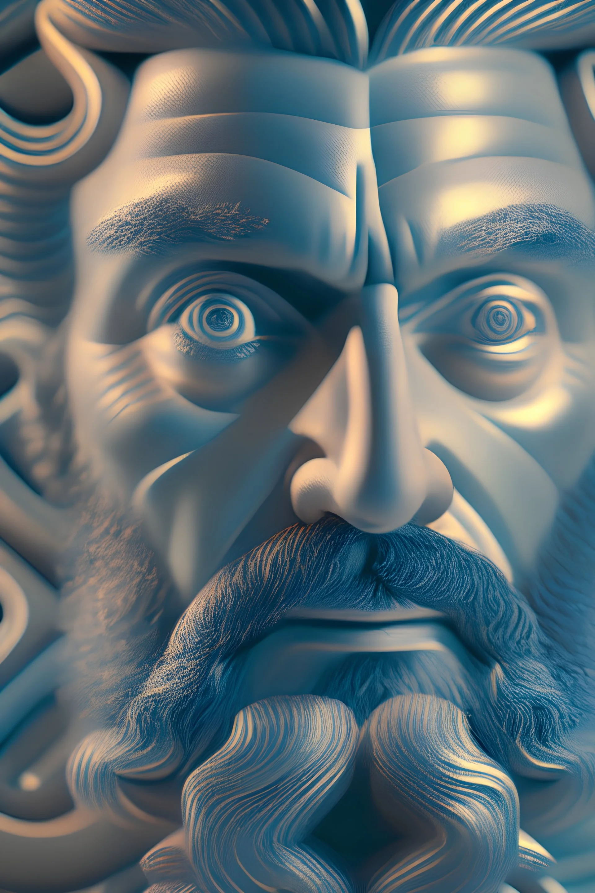 optical illusion 3D, little bearded daddy,monochrome, trefoil knot, photorealistic, symmetric, high contrast, side light , modern, surreal, high resolution, octane render , unreal engine 5