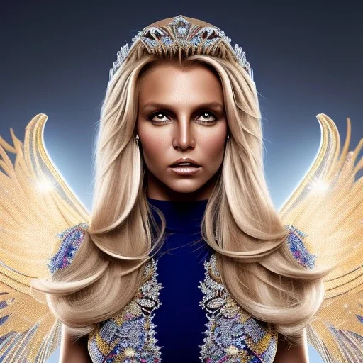 britney spears, Cyborg queen, light blonde hair, pixie hairstyle, cobalt eyes, waist up portrait, 8k resolution, intricate details, ornate details, soft lighting, vibrant colors, masterpiece, intricate eyeliner, dark eyeshadow, eyes, intricate tattoos, gradient background