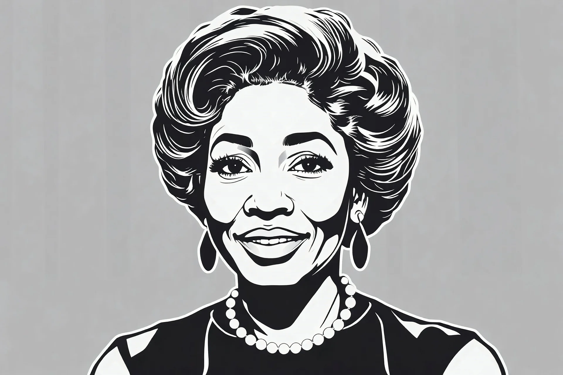 generate an outline image of african american actress ethel waters on her TV show the ethel waters show the image should be in bold outlines and strokes with white fill