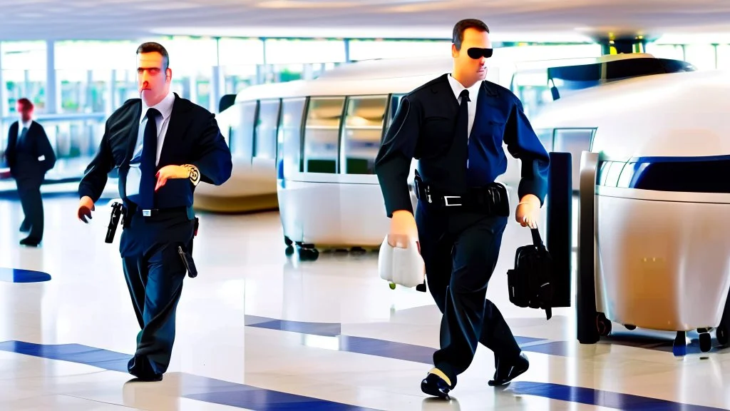 security escorting pouting man away from airport lounge