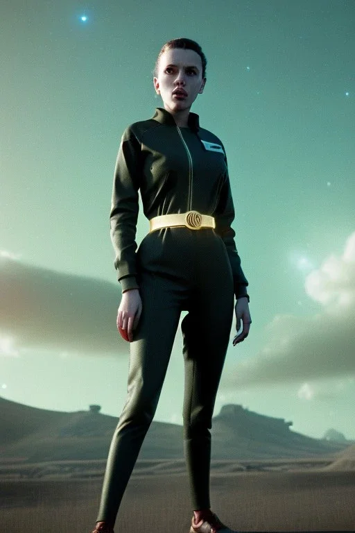 retro sci-fi portrait image from 1960, supermarket parking explosion, young Scarlett Johansson, classic black tight lycra suit, gold bracelet and belt, soft color, highly detailed, unreal engine 5, ray tracing, RTX, lumen lighting, ultra detail, volumetric lighting, 3d, finely drawn, high definition, high resolution.