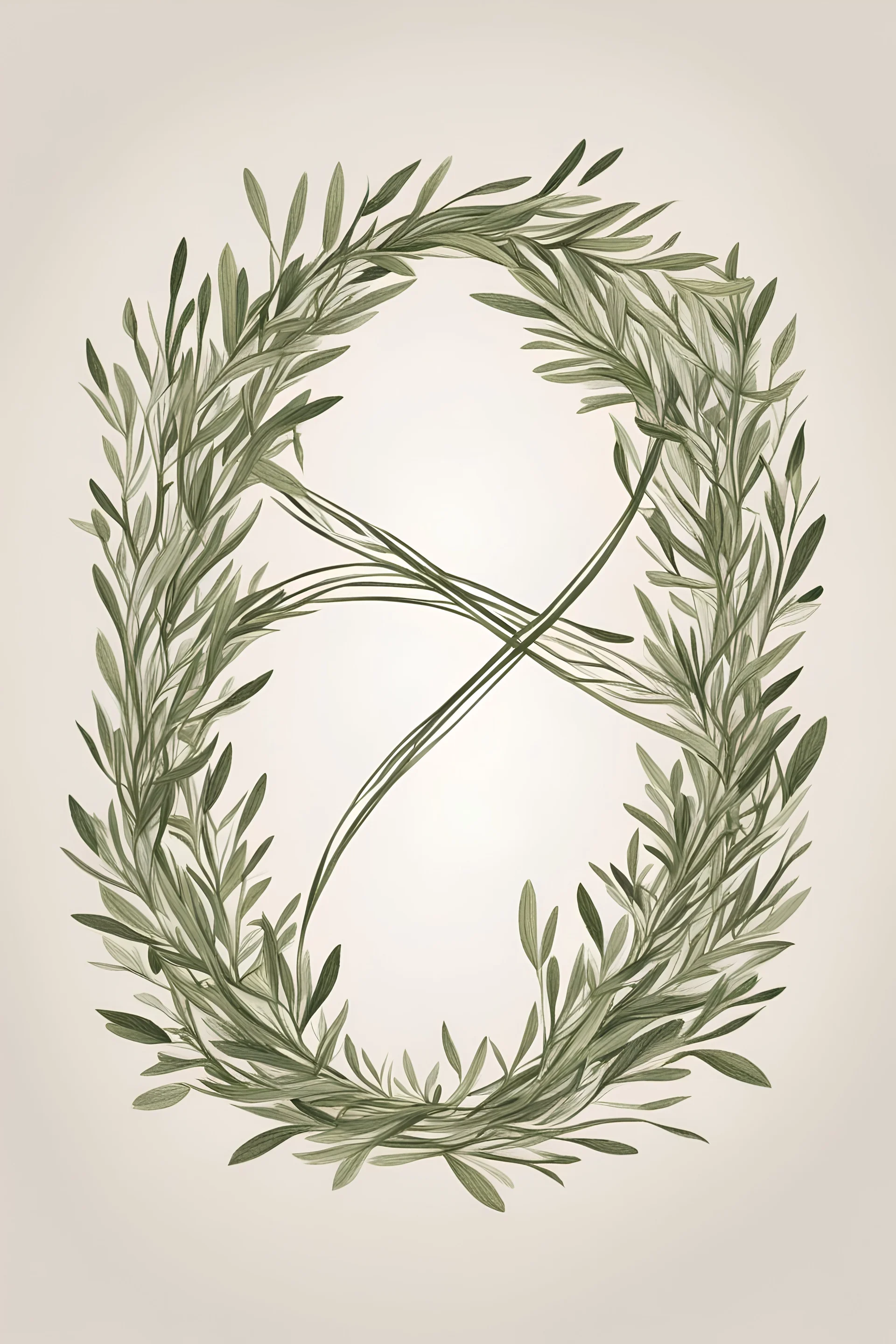 A line drawing of a infinity symbol made out of olive branches