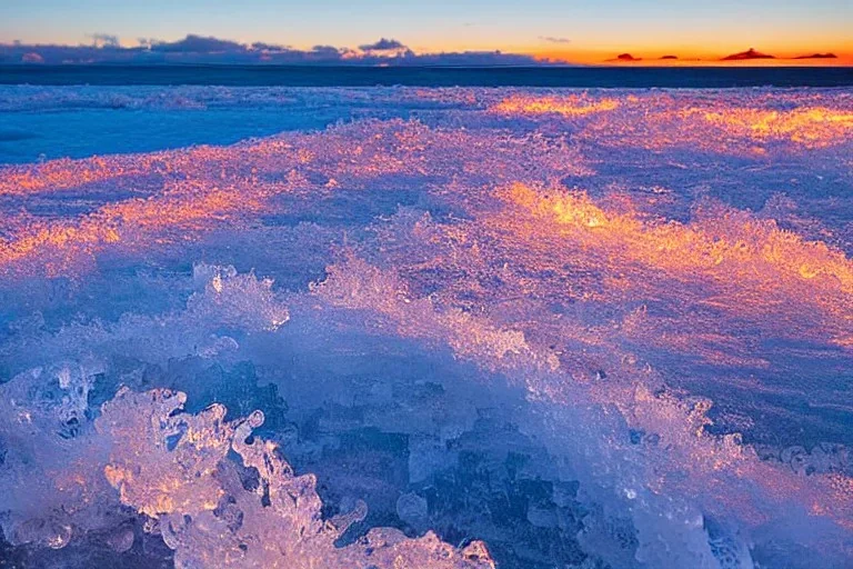 close up of Honolulu Hawaii covered in winter snow and ice at sunset, winter wonderland