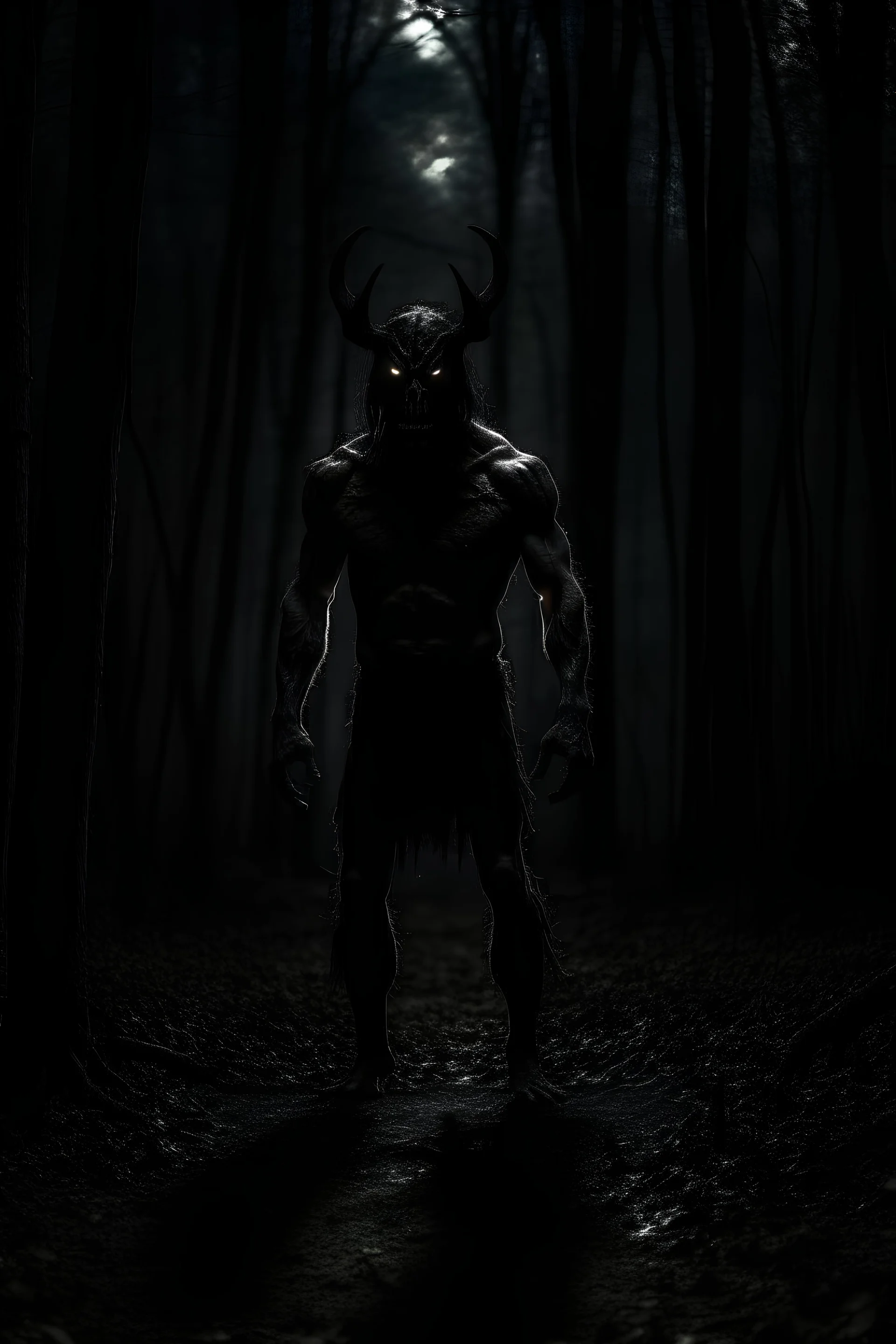a demon standing in the forest, night, forest, dark, creepy