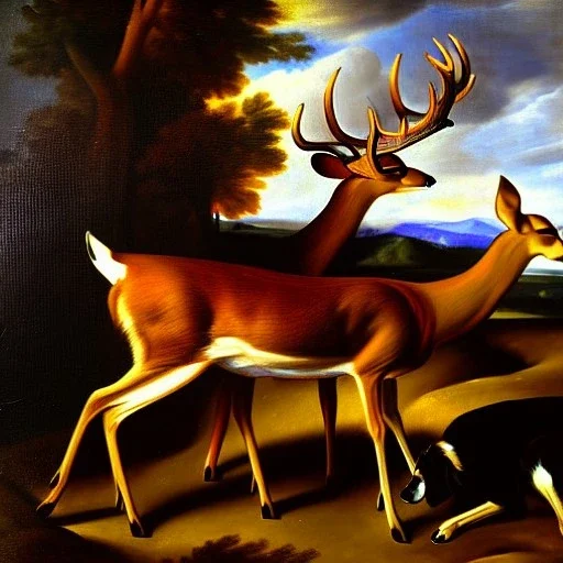 oil portrait of a Deer and a Dog by Diego Velázquez 8k