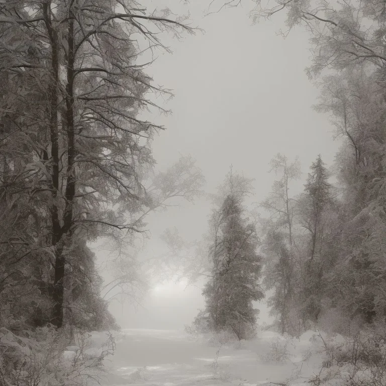 winter landscape, ice field, crystals, dreamlike, foggy, lost in the woods