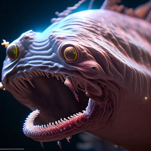 fluid ink angler fish creature, unreal engine 5, 8k resolution, photorealistic, ultra detailed