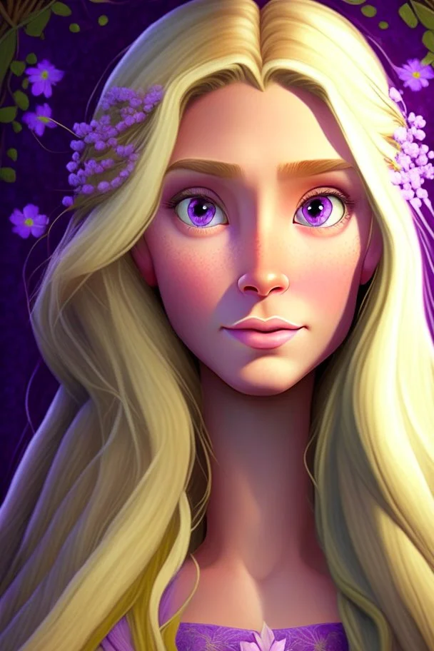 Princess Rapunzel with a very beautiful and symmetrical face, with flowering hair and a luminous face hd