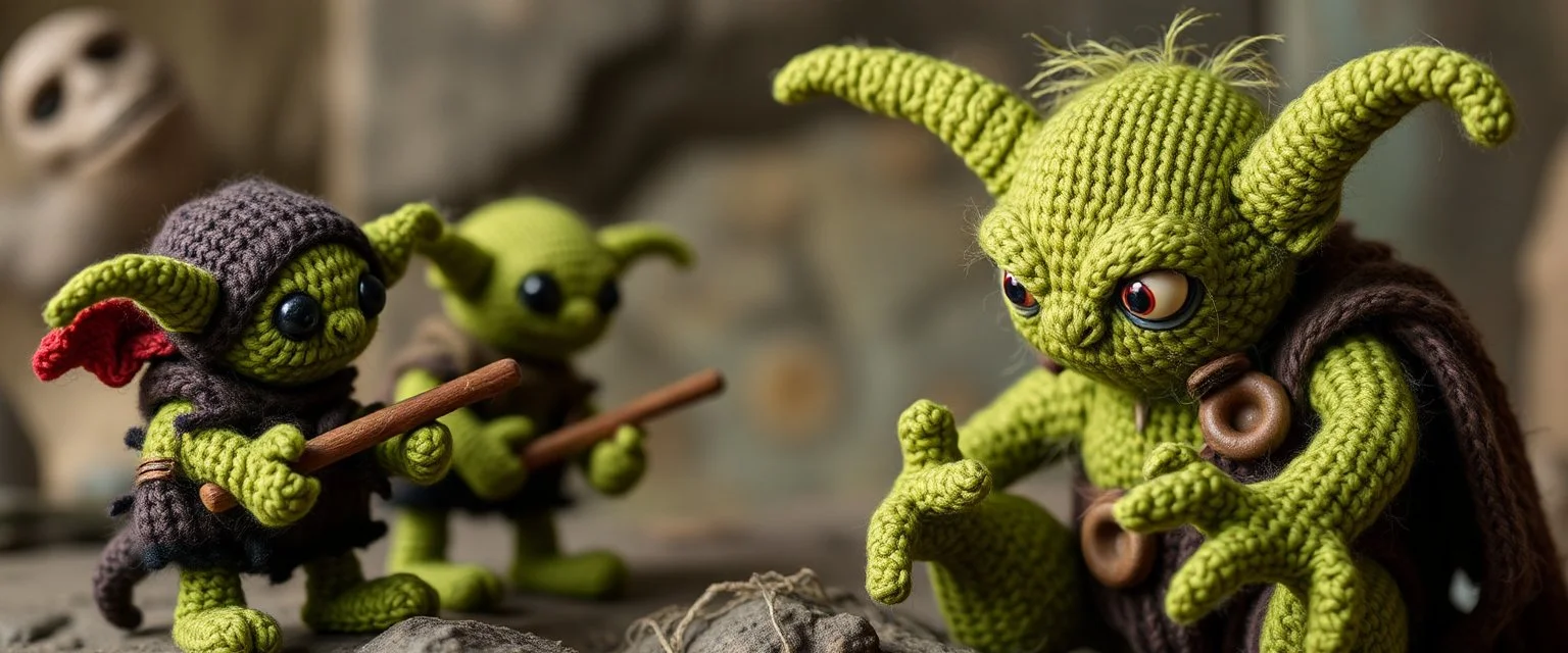 knitted goblins and an ogre