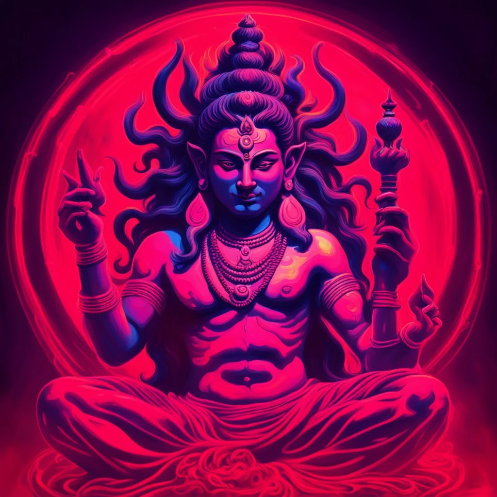 God shiva Demonic image in neon red color pallet