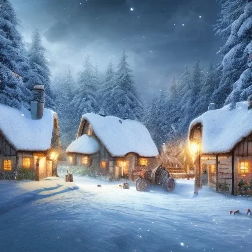 fantasy farming village winter night