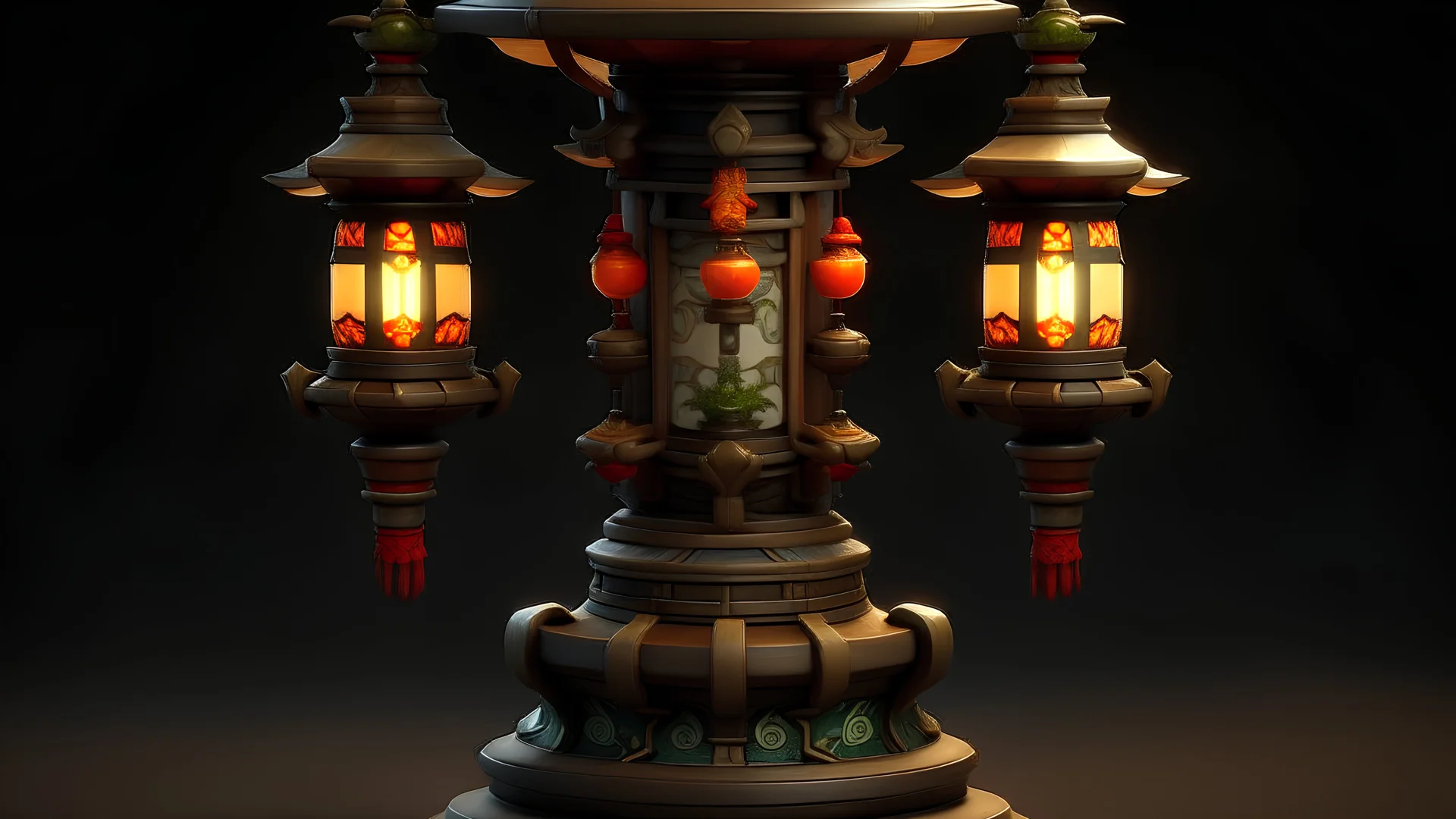 2D front, ancient china stylized assets, lamp