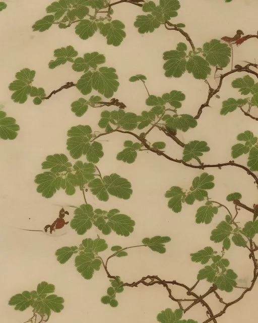 17th-century chinoiserie design of bare leafless invasive vines