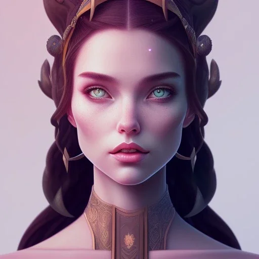 Portrait of wiched with horns " enchantress Morgan" with and mid-12th century elegant apparel.extremely detailed face,black clear Big eyes,perfectly centered image,intricate detail.korra character face style.and Kilian Eng art color