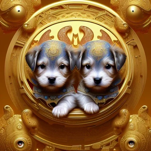 3d cute puppies, beautiful rich, detailed yin and yang symbol, shiny, intricate, gorgeous, ultrafine detail, hyperrealism, trending , sharp focus, intricate details, highly detailed, glowing, glitter, complementary colours