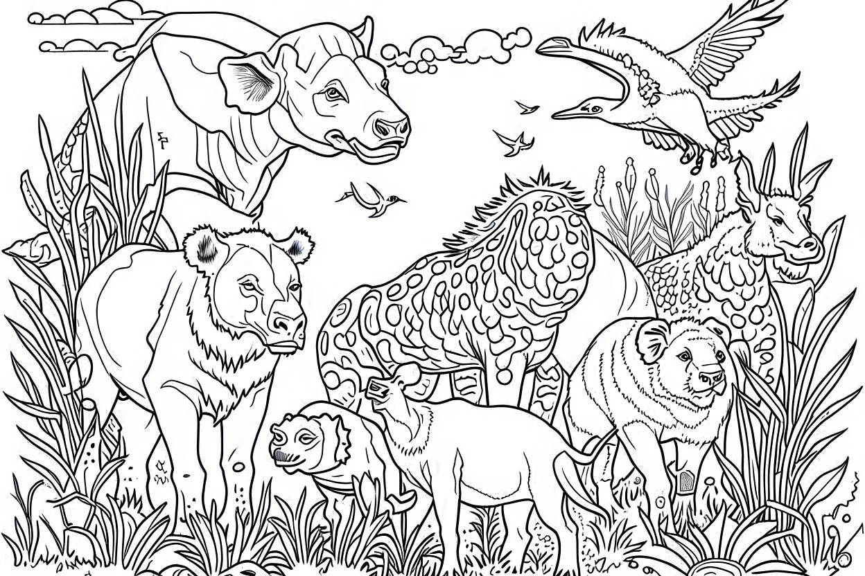 outline art for cover book wild animals