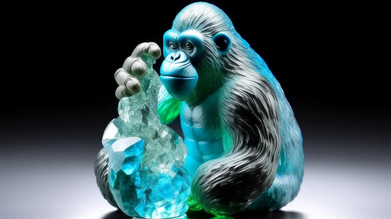A cyan ice elemental gorilla designed in Ica stones painted by Utagawa Hiroshige