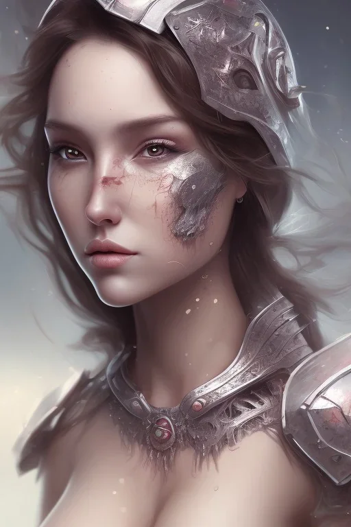 Camilla Luddington identify, dragon armor, busty japanese hitomi tanaka, muddy face ,pintura, details,texture,8k quality, florest, Minimalism, Romanticism, Expressionism, Impressionism