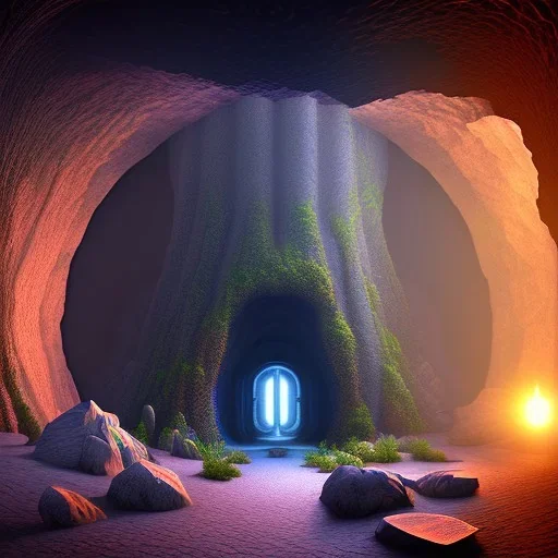 a large cave with a portal to another dimension, aesthetic