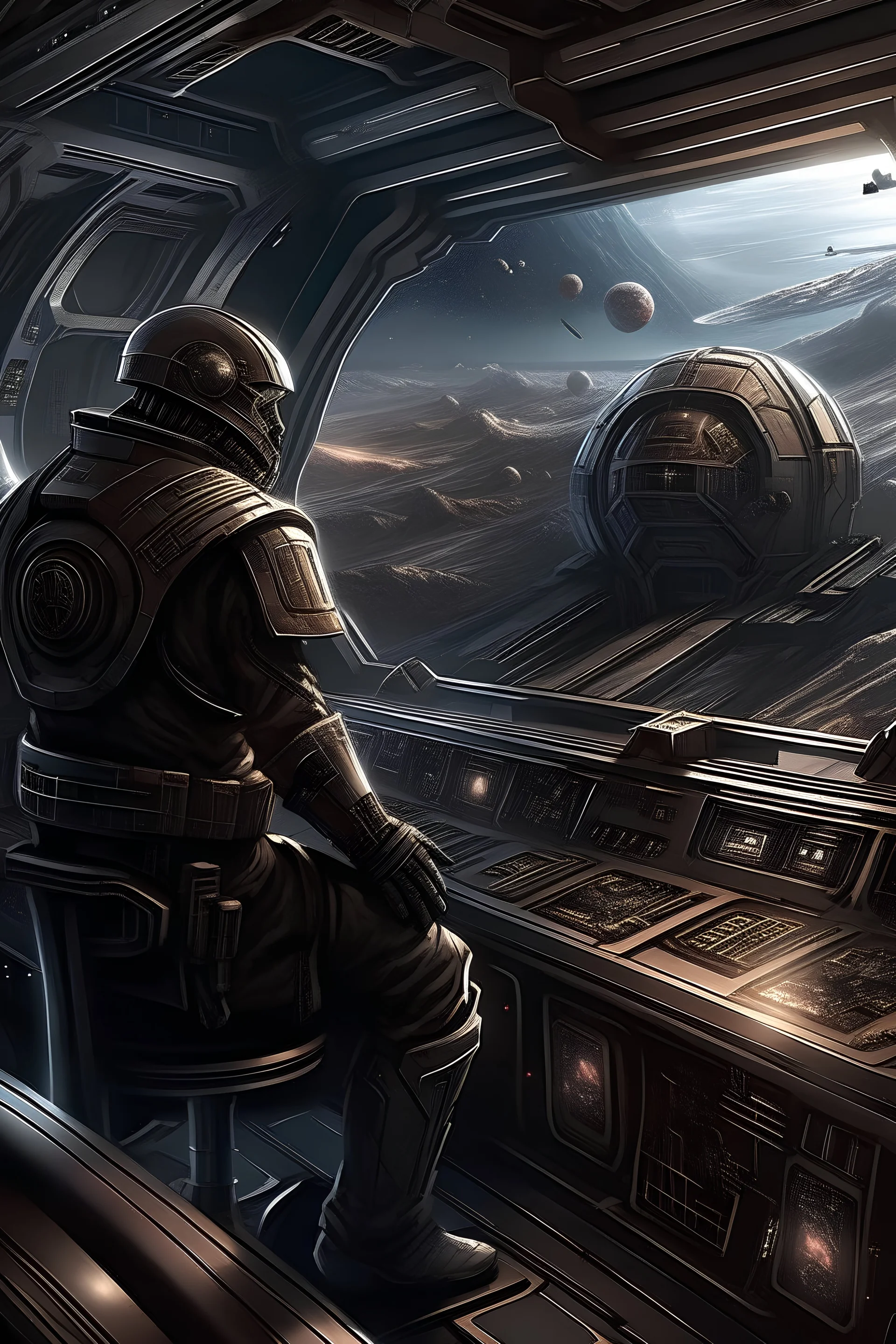 imperium captain watching a planet being Exterminatus by imperial ship, viewing deck inside imperial cruiser,