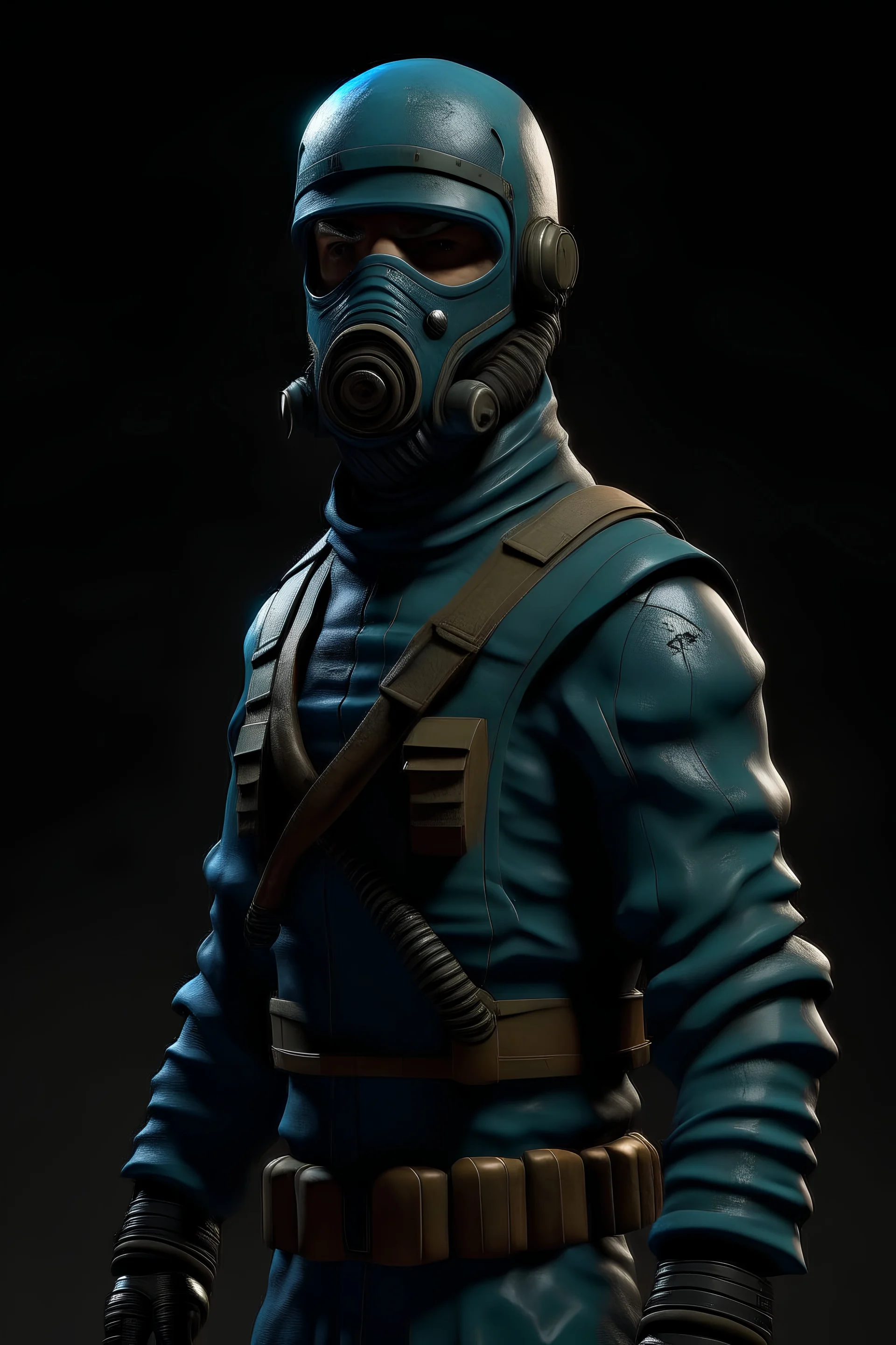 human soldier with a mask , heroic stand